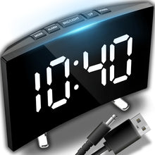 Carica l'immagine nel visualizzatore di Gallery, Retoo Allarme digitale con numeri luminosi, specchio camera da letto, sveglia a specchio con indicatore di temperatura, orologio da tavolo, comodino, soggiorno