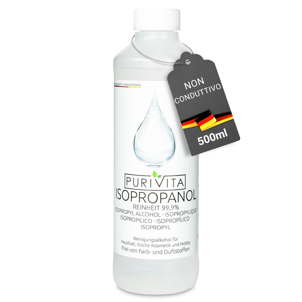 PURIVITA ISOPROPANOL - Alcool Isopropilico - 99,9% di potere pulente - detergente per casa, l'industria, l'elettronica - sgrassante + solvente - senza residui - non conduttivo Isopropyl Alcohol 0,5-3l