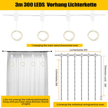 Carica l'immagine nel visualizzatore di Gallery, CNMTCCO Tenda Luminosa Natale Interno,3x 3m 300LED Luci per Tenda,8 Modalità,con Telecomando &amp; Timer, Cascata Esterno Di