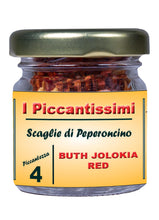 Carica l'immagine nel visualizzatore di Gallery, I Piccantissimi - Bhut Jolokia Red peperoncino piccantissimo in vasetto da (15gr) - Scaglie di Peperoncino piccante a lunga conservazione - peperoncino coltivato in Italia (1.000.000 SHU)