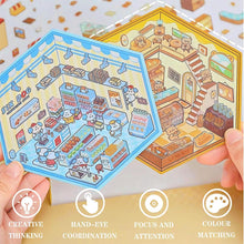 Carica l'immagine nel visualizzatore di Gallery, Set di 20 adesivi 3D per casa, in miniatura 3D con pinzetta rosa, fai da te Cozy Little Home House Scene Sticker Book, F