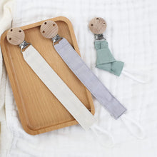 Carica l'immagine nel visualizzatore di Gallery, RUBY 3PCS Kit Catenella in Tessuto Porta Ciuccio Neonato,Cotone, con Clip, Legno Faggio Naturale, Set Catenina (Verde-3)