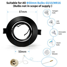 Carica l'immagine nel visualizzatore di Gallery, GeyouLux 4x Faretti da Incasso GU10 Telaio Nero, Orientabile 45°, Cornice in Metallo Ø84mm Piatta, Foro 68-75mm, Attacco