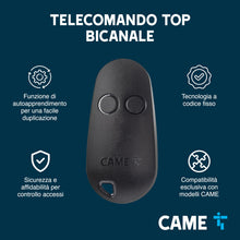 Carica l'immagine nel visualizzatore di Gallery, CAME Telecomando TOP bicanale nero a codice fisso multiutenza con funzione di autoapprendimento per una facile configura