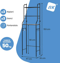 Carica l'immagine nel visualizzatore di Gallery, NK Scaffale da Bagno su WC - 153x47x26cm (Nero)