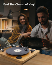 Carica l'immagine nel visualizzatore di Gallery, VIFLYKOO Bluetooth Vintage Vinile Giradischi 3 Velocità 33/45/78 RPM con 2 Altoparlanti Integrati e Encoder Digitale, Trasmissione a Cinghia, RCA/AUX/Cuffia/LP -Legno Naturale