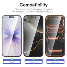 Carica l'immagine nel visualizzatore di Gallery, NEW'C 3 Pezzi, Vetro Temperato per iPhone 17, 17 Pro, iPhone 16 Pro (6,3 pollici), Pellicola Prottetiva Anti Graffio - Ultra resistente - Trasparente HD - Strumento di installazione facile incluso