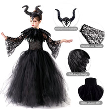 Carica l&#39;immagine nel visualizzatore di Gallery, Malefica Costume da Regina per bambine, Strega Cattiva Halloween, Abiti Tutu Principessa, Gonna Tulle Festa a Tema, Vestito Carnevale, Natale, Cosplay (XL 135-155 cm)