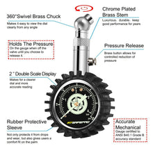 Carica l&#39;immagine nel visualizzatore di Gallery, Manometro Pressione Gomme,ATsafepro Manometro pneumatici 4 bar 60psi certificato ANSI B40.1 preciso con ampio quadrante luminoso 2&quot; Manometro meccanico professionale per moto, auto, camion