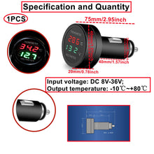 Carica l'immagine nel visualizzatore di Gallery, 1 Pezzi 2 in 1 Voltmetro Digitale Termometro DC 12V 24V, HUAZIZ tensione batteria misuratore di temperatura monitor test