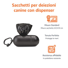 Carica l&#39;immagine nel visualizzatore di Gallery, Amazon Basics - Sacchetti per bisogni dei cani, con dispenser e clip per guinzaglio, Senza profumazione, confezione da 900