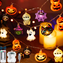 Carica l'immagine nel visualizzatore di Gallery, VEEKAY Luci Zucca Halloween,3.6M 24 LED Halloween Luci Stringa,Luci di Decorazione di Halloween,Pipistrello,Fantasma e Z