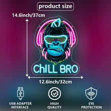 Carica l'immagine nel visualizzatore di Gallery, Chill Bro Gaming Headset Neon Cartello Per Decorazione Da Parete, Cartello Neon Gorilla, Cartelli LED Gaming Zone Per Ca
