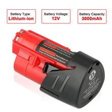 Carica l'immagine nel visualizzatore di Gallery, Waitley 2X Batteria 12V 3,0Ah per Milwaukee M12, Li-ion