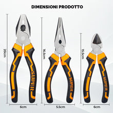 Carica l'immagine nel visualizzatore di Gallery, 3 Pezzi Pinza Elettricista, Pinze Elettricista con Maniglia Ergonomico, Pinza a Becco Lungo, Taglio Diagonale, Pinze da 