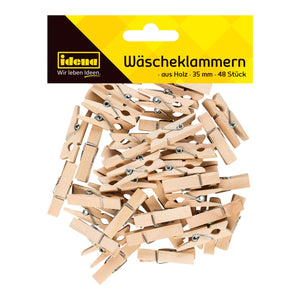 Idena-Mini mollette in Legno, 48 Pezzi, Circa 3,5 cm di Lunghezza, per Fai da Te, Decorazione, Colore Naturale, 63134