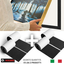 Carica l'immagine nel visualizzatore di Gallery, Stretch Biadesivo Extra Forte Nero Largo 11cm x 2m Adesivo Forte per Tessuto Zanzariere Divani Articoli per Tappezzieri 