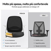 Carica l&#39;immagine nel visualizzatore di Gallery, Hbada J1 Sedia da ufficio ergonomica, poltrona da ufficio con bracciolo pieghevole, seduta in tela, girevole a 360°, Bianco