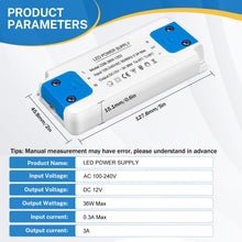 Carica l'immagine nel visualizzatore di Gallery, 36W LED Trasformatore da 240V a 12V 3A, Trasformatori Driver AC to DC, Senza Sfarfallio, LED Driver di Tensione Costante