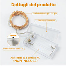 Carica l'immagine nel visualizzatore di Gallery, litogo Piccola catena di luci a batteria con timer, 2 m, 20 LED, filo di rame, per feste, Natale, Halloween, matrimonio,