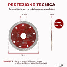 Carica l'immagine nel visualizzatore di Gallery, PRODIAMANT® Disco diamantato per piastrelle [115MMx22,23MM] – Disco da taglio per piastrelle, gres porcellanato, marmo e
