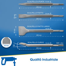 Carica l'immagine nel visualizzatore di Gallery, S&amp;R Set di 4 Scalpelli SDS-Plus per Piastrelle Muratura e Calcestruzzo