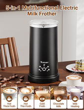 Carica l'immagine nel visualizzatore di Gallery, NWOUIIAY Montalatte Elettrico, 5 in 1 Cappuccinatore Elettrico 600W, 350ML, Macchina per Schiuma di Latte Calda e Fredda, Montalatte Silenzioso per Cappuccino Macchiato Caffè Latte e Cioccolata Calda
