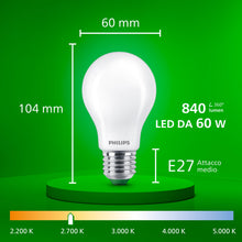 Carica l'immagine nel visualizzatore di Gallery, Philips LED Lampadina Goccia Classe A Ultra Efficiente a Risparmio Energetico, Vetro Smerigliato, 60W, E27, Luce Bianca 