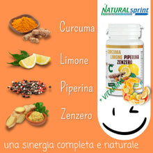 Carica l'immagine nel visualizzatore di Gallery, Curcuma Piperina e Vitamina C plus Limone e Zenzero. Dose Forte di Curcuma 5000 mg e Vitamina C + Piperina + Zenzero 130