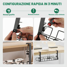 Carica l'immagine nel visualizzatore di Gallery, Gestione dei cavi sotto il vassoio della scrivania, senza trapano, cestino per cavi da tavolo per ciabatte e cavi, senza viti, morsetto organizer per cavi, per casa, ufficio, cucina e scrivanie in