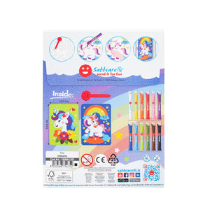 Sabbiarelli Sand-it For Fun - Bag Unicorns - Set Lavoretti Creativi: Colora con la Sabbia gli unicorni, 12 colori, Regalino di Compleanno Bambini Anni 5+