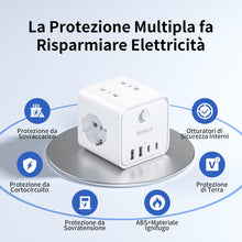 Carica l'immagine nel visualizzatore di Gallery, Ciabatta Elettrica Multipresa con 4 Prese Universali 10/16A ITA e Schuko, Ciabatta Multipresa con 2 USB A+2 USB C,Presa 