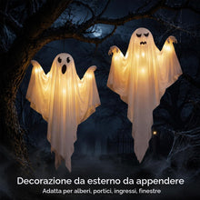 Carica l'immagine nel visualizzatore di Gallery, 2 fantasmi decorativi per Halloween, spaventosi, decorazione di Halloween da appendere con LED per esterni, giardino, te