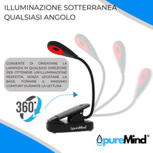 Carica l'immagine nel visualizzatore di Gallery, Puremind Lampada Lettura Luce Rossa con Pinza USB Ricaricabile - Senza Luce Blu + Flicker Free - Collo Flessibile 360º +