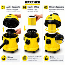 Carica l'immagine nel visualizzatore di Gallery, 3x Cartuccia Filtro Aspirapolvere compatibile per Kärcher WD3 Premium WD2 WD3 WD3 MV3 WD3P Il kit di estensione sostitui