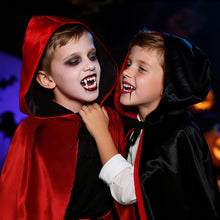 Carica l'immagine nel visualizzatore di Gallery, Mantello Vampiro, Mantello Halloween Raso Reversibile Rosso Nero con Cappuccio, Costume Vampira per Halloween Carnevale 