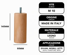 Carica l'immagine nel visualizzatore di Gallery, IPEA 4x Piedini in Legno per Mobili e Divani - Altezza 140 mm – [ DESIGN MINIMAL ED ELEGANTE ] - Set di 4 Piedi in Legno