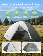Carica l'immagine nel visualizzatore di Gallery, Gysrevi Tenda Campeggio per 2-3 Persone Tenda da Campeggio Doppia Porta Impermeabile &amp; Antivento Tenda Interna ed Esterna 2 in 1 Adatto per il Campeggio, Escursioni, Arrampicata, Escursioni, Viaggi di