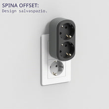 Carica l'immagine nel visualizzatore di Gallery, Electraline 55096 Adattatore Doppio Prima 2 Prese 16A (2P+E) Schuko Frontale, Multipresa a 2 Prese Schuko, Nero/Grigio