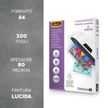 Carica l'immagine nel visualizzatore di Gallery, Fellowes Pouches per plastificazione per documenti, formato A4, finitura lucida, confezione da 100 pezzi, 160 micron (2 