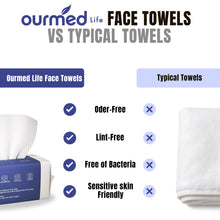 Carica l'immagine nel visualizzatore di Gallery, Ourmed Life Face Clean Towels, 100 Count Disposable Biodegradable Face Wash Cloth for Sensitive Skin, Lint- Free Facial 