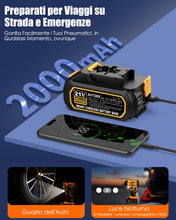 Carica l'immagine nel visualizzatore di Gallery, AUTDER Compressore d'Aria Portatile, Gonfiatore Senza Fili 180 PSI con Due Fonti di Alimentazione, Batteria 21V / 12V DC, Manometro Digitale, Spegnimento Automatico, Perfetto per Viaggi (Giallo Nero)