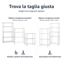 Carica l&#39;immagine nel visualizzatore di Gallery, Amazon Basics Scaffaliera a 5 ripiani, altezza dei ripiani e piedini di livellamento regolabili, peso massimo 680 kg, Cromo, 36 D x 91 W x 183 H cm