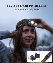 Carica l'immagine nel visualizzatore di Gallery, Rolgno Torcia Frontale LED Ricaricabile, [Ultra Luminosa] Lampada Frontale con Sensore di Movimento, 6 Modalità di Illuminazione &amp; Impermeabile IPX4, 15H Autonomia per Corsa Notturna, Campeggio, Pesca