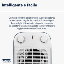 Carica l'immagine nel visualizzatore di Gallery, De'Longhi HFS50B20.AV Termoventilatore, Silenzioso e leggero, 3 livelli di potenza, ventilazione estiva, protezione antigoccia, maniglia, dispositivo di sicurezza, luce, protezione antigelo,Avio