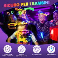 Carica l'immagine nel visualizzatore di Gallery, Ziitty Braccialetti Luminosi Fluorescenti , 7 colori Fluo Party Kit Bambini Adulti Starlight 100 Glow Sticks e Connettori per Bracciali Occhiali Gadget per Comleanno Feste Carnevale Capodanno Pasqua