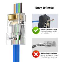 Carica l'immagine nel visualizzatore di Gallery, MOGOOD Connettori RJ45 Cat6 Passanti 10Gbps 50 Pz per Cavi Ethernet AWG24