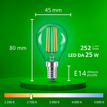 Carica l'immagine nel visualizzatore di Gallery, Philips Lampadina LED UltraEfficient Trasparente P45 a Filamento, Attacco E14 Piccolo Edison, Classe Energetica A, 252 l