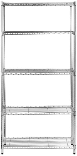 Amazon Basics Scaffaliera a 5 ripiani, altezza dei ripiani e piedini di livellamento regolabili, peso massimo 680 kg, Cromo, 36 D x 91 W x 183 H cm