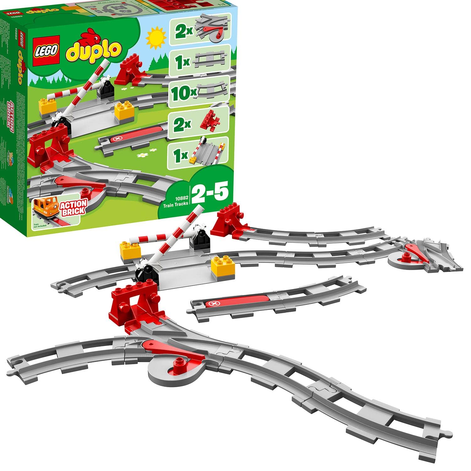 TOY2 Builder - Set piccolo con 12 connettori per binari, compatibile con ferrovia BRIO e mattoncini Lego Duplo, set da costruzione 3 diversi connettori in legno per traccia